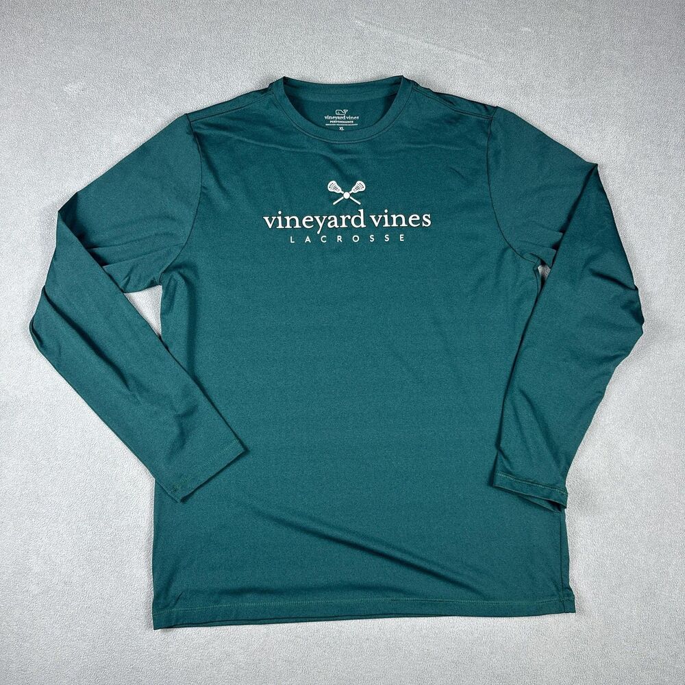 Vineyard Vines Shirt Boys XL 18 Teal Green Performance Long Sleeve Lacrosse